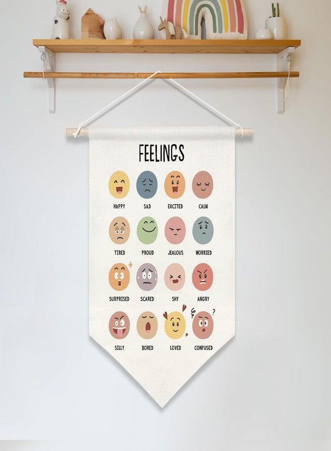 ZTGDA Feelings Chart Canvas Wall Banner,Emotion Recognition Hanging Poster for Kids, Classroom, Therapy, or Homeschool, Educational Emotions Visual Aid with Wooden Rod, 11x16 inch(KD09) - Image 4